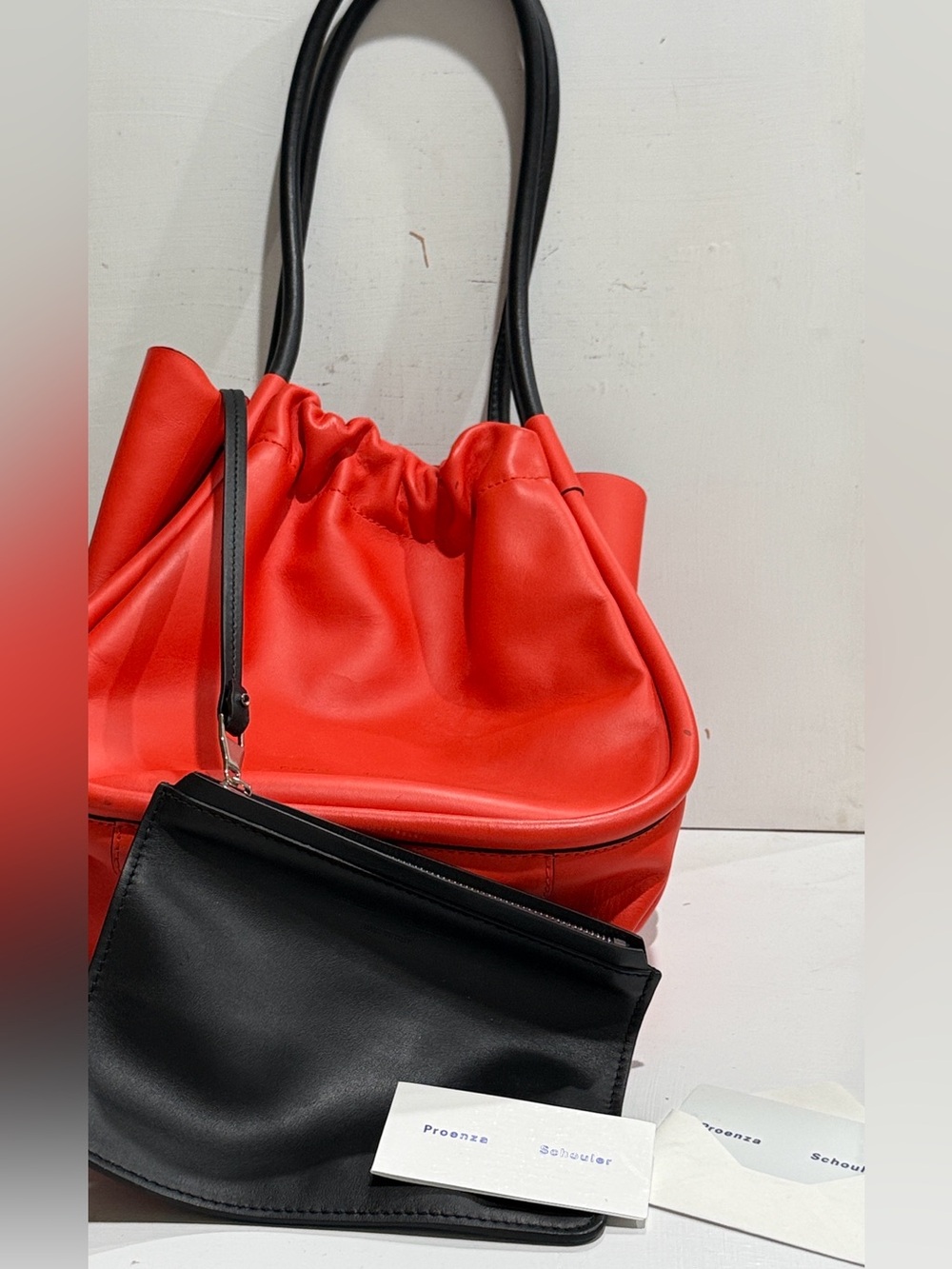Proenza Schouler Orange Tote Calfskin Bag Snap Closure with Black Wrist Pouch - Picture 12 of 14